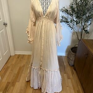 Bohemian Cream Maxi Dress with Ruffle Hem
